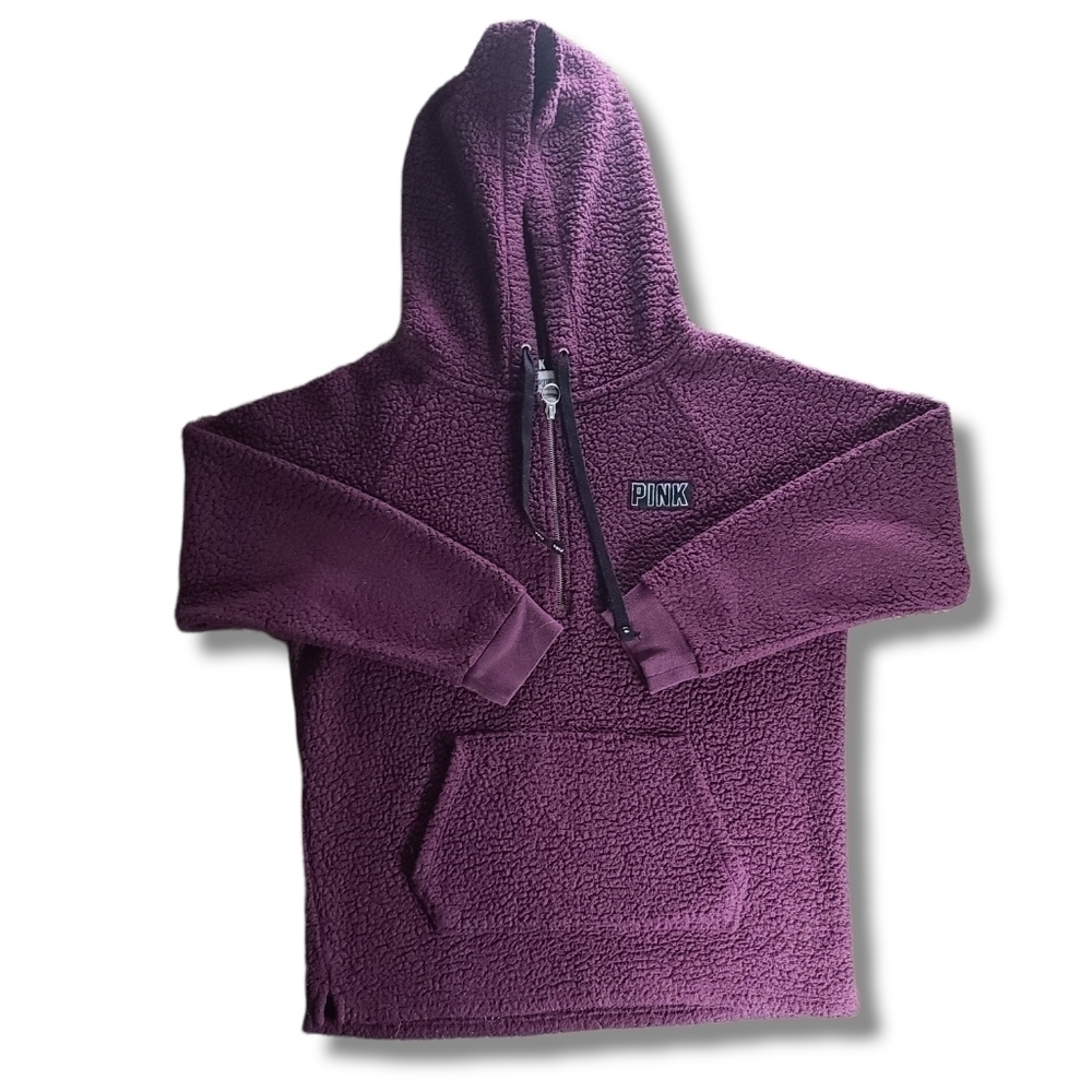 𝅺vs PINK Maroon Teddy Sherpa Pullover Jacket
